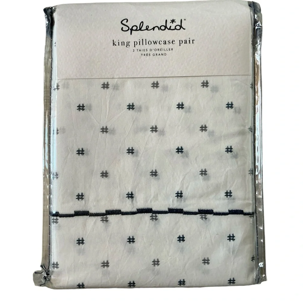 Splendid home hashtag king size pillowcase pair grey and navy cottagecore